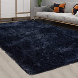 CAROMIO Fluffy Area Rugs 10x13 Extra Large Plush and Thick Shaggy Rug for Living Room Non-Slip Non-Shedding Accent Rug Carpet for Bedroom, Fuzzy Faux Fur Shag Rugs for Kids Nursery Dorm, Navy