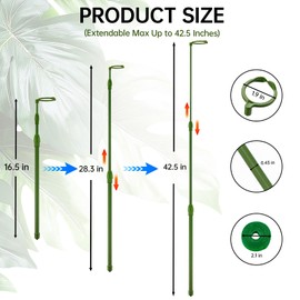Yhtpouqe 3 Pack Extendable Plant Stakes, 16.5-42.5 Inch Plant Stakes for Indoor Outdoor, Adjustable Monstera Plant Support Sticks with Clips for Clombing Plants, Vine, Orchid, Tomato, Vegetables