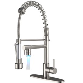 NeierThodore Spring Kitchen Sink Faucet with Pull Down Sprayer Contemporary Single Handle Stainless Steel Kitchen Faucets 2 Spouts Kitchen Sink Faucet with LED,Brushed Nickel