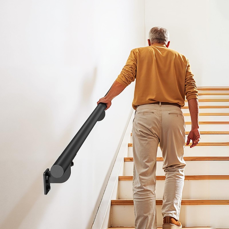 VEVOR Wall Mounted Stair Handrail, 10ft Pipe Staircase Handrail, Black