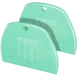 Teenitor 2 Pieces Dough Scraper, Plastic Dough Cutter, Bread Scraper for Sourdough, Bench Scraper with Measuring Scale, Multipurpose Food Scrapers for Dough, Cake, Bread Green