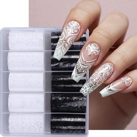 10 Stickers/Box White Nail Foil Lace Black Flower Spring Starry Sky Nail Decor Sticker Nail Art Foil