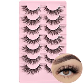 FARRED Cat Eye Lashes Wispy Fake Eyelashes Short 7 Pairs Natural Strip Lash Fluffy Mink Fox Eye Lashes Pack Small Full pestañas (A10 | 8-14MM)