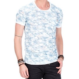 Men's Cipo & Baxx Men's T-Shirt with Rubbing Marks - light blue, size: xl