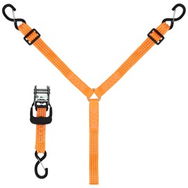 3 Point Ratchet Y Strap for UTV, ATV, Truck Bed Roof Rack Spare Tire Mount - 1.5 Inch Wide Adjustable Tire Tie Down Strap Over The Wheel with 3 Safety Clip Hooks