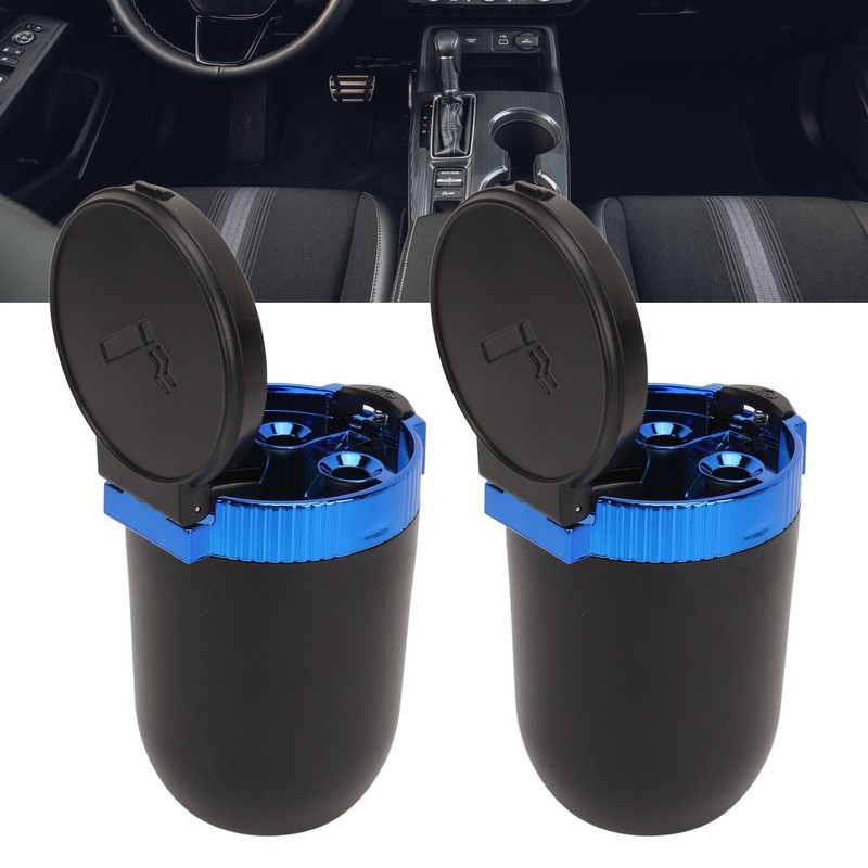 2Pcs Car Ashtray with LED Blue Light Portable Removable Car