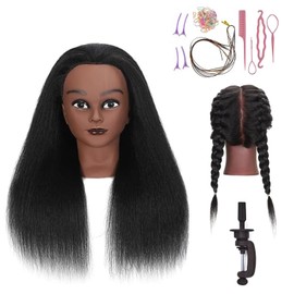 16 Inch 100% Real Hair Mannequin Head Training Head Manikin Cosmetology Doll Head for Hairdresser Practice Braiding Hair Styling with Clamp stand (16 -Inch)