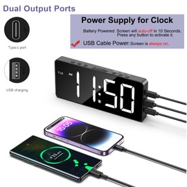 OQIMAX Digital Alarm Clock, Large LED Display Bedside Clock with 5-Level Brightness Adjustment, Desk Clock with Date, 12/24H, 3-Level Volume, 4 Alarm Modes, DST, Night Mode, for Bedroom Living Room