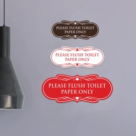 Designer Please Flush Toilet Paper Only Sign (White) - Small 1 Pack