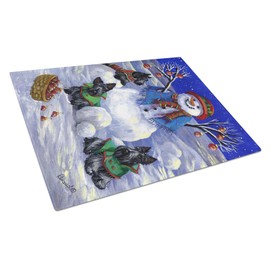 Caroline's Treasures PPP3184LCB Scottie Christmas Snowman Glass Cutting Board Large Decorative Tempered Glass Kitchen Cutting and Serving Board Large Size Chopping Board
