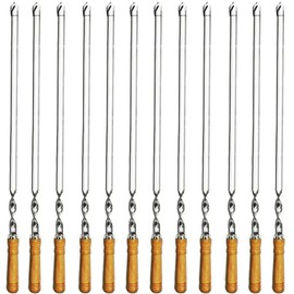 Amestar 12 Pack Kabob Skewers BBQ Barbecue Skewers Stainless Steel Sticks 22 Inch Heavy Duty Large Wide Reusable with Nonslip Wooden Handle Ideal for Shish Kebab Chicken Shrimp and Vegetables