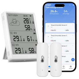 FRESHIN WiFi Temperature Hygrometer, Smart Digital Humidity Monitor with 2 Sensors, App Alert, Data, Storage Export, High Precision, Compatible with Alexa, Google Home, No Hub Required (2.4GHz Only)