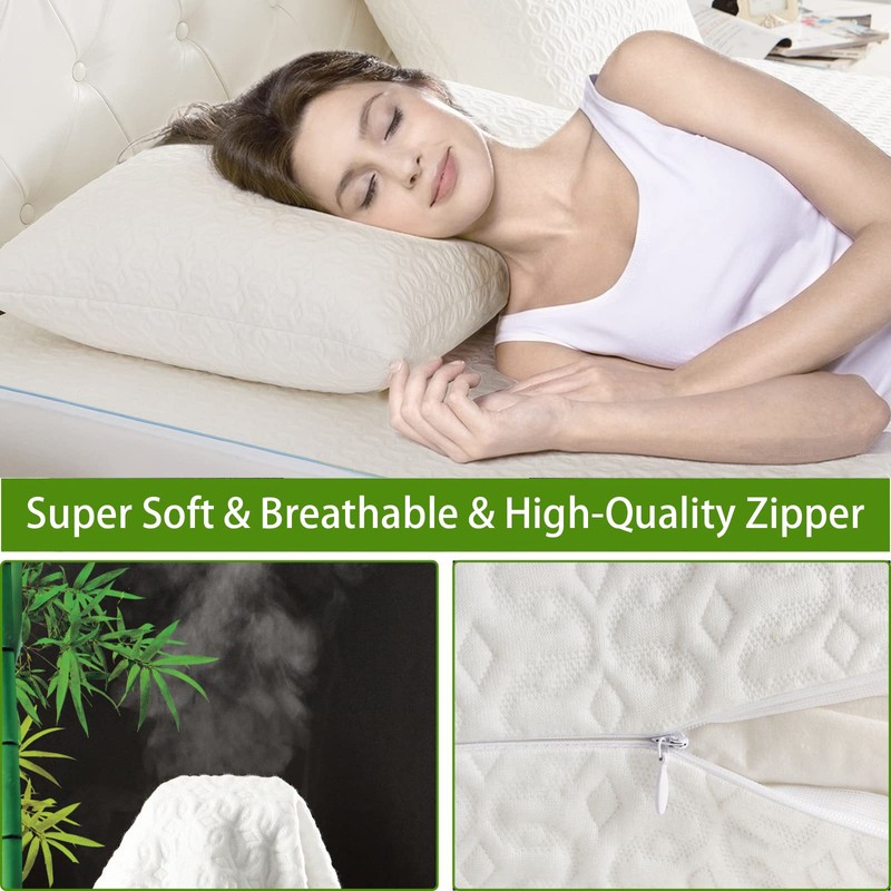 AVARNO Bamboo Rayon Pillow Protectors with Hidden Zipper Queen Size