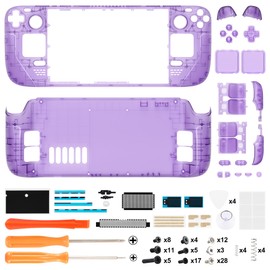 eXtremeRate Custom Faceplate Back Plate for Steam Deck LCD, Clear Atomic Purple Handheld Console Replacement Housing Case, DIY Full Set Shell with Buttons for Steam Deck Console - Console NOT Included