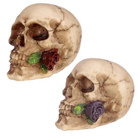 Puckator Skull with Rose in Teeth - Home Decoration - Skull with Rose in the Mouth - Ornaments - Resin - Home Accessories - Living Room Accessories - Human Skeleton - Goth Gifts For Men