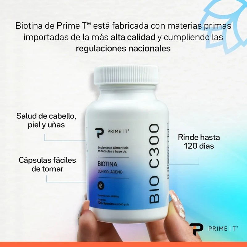 Biotina Orgánica Primetech 120 Cáps, Piel, Cabello Y Uñas