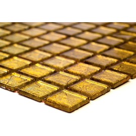 Glass Mosaic Square Crystal Plain Gold Structure Translucent Transparent 3D, Mosaic Stone Format: 23 x 23 x 4 mm, Sheet Size: 300 x 300 mm, 1 Sheet/Mat