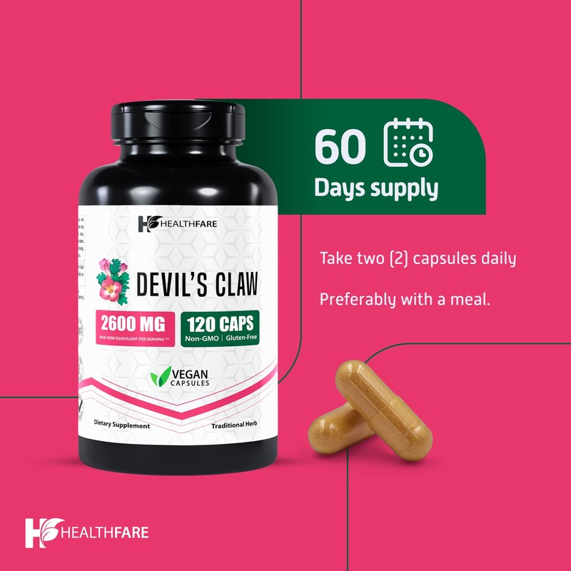 Healthfare Devil's Claw Herbal Supplement, Extract 2600mg | 120 Veg