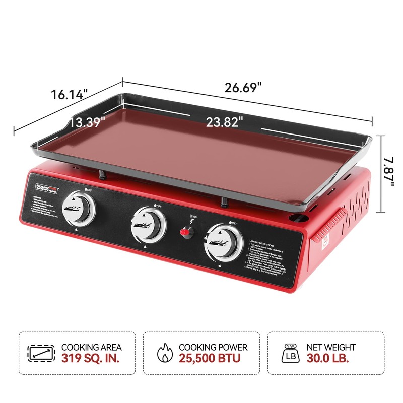 Royal Gourmet PD1301R 3 Burner Tabletop Propane Gas Griddle with