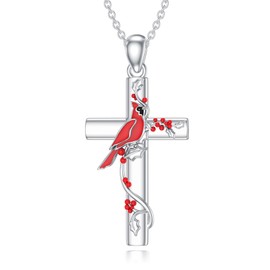 MISTBEE Red Cardinal Necklace S925 Sterling Silver Cross Necklace Cardinal Pendant Bird Jewelry for Women