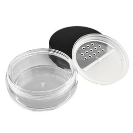 HAHIYO 2Pcs 10ml/0.34oz Plastic Empty Travel Powder Container Small Loose Powder Compact Case Makeup Cosmetic Jar Refillable Powder Box No Leak Powder Holder with Rotatable Sifter and Black Screw Lid