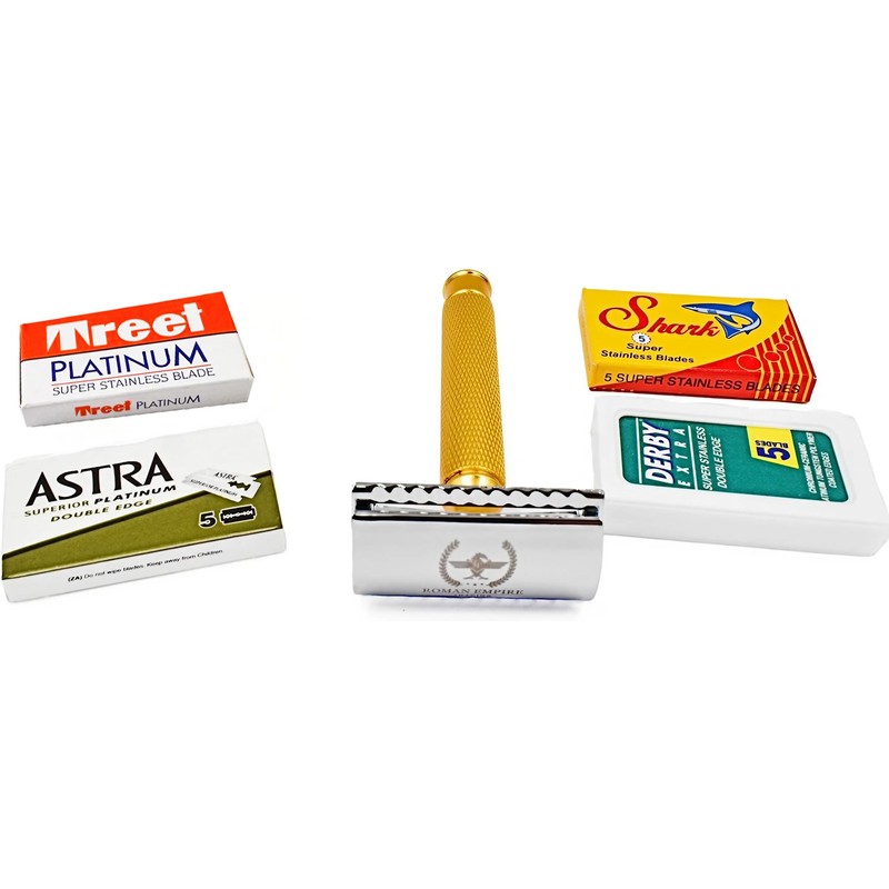 Roman Empire Shaving Double Thread Caesar Gold Safety Razor by