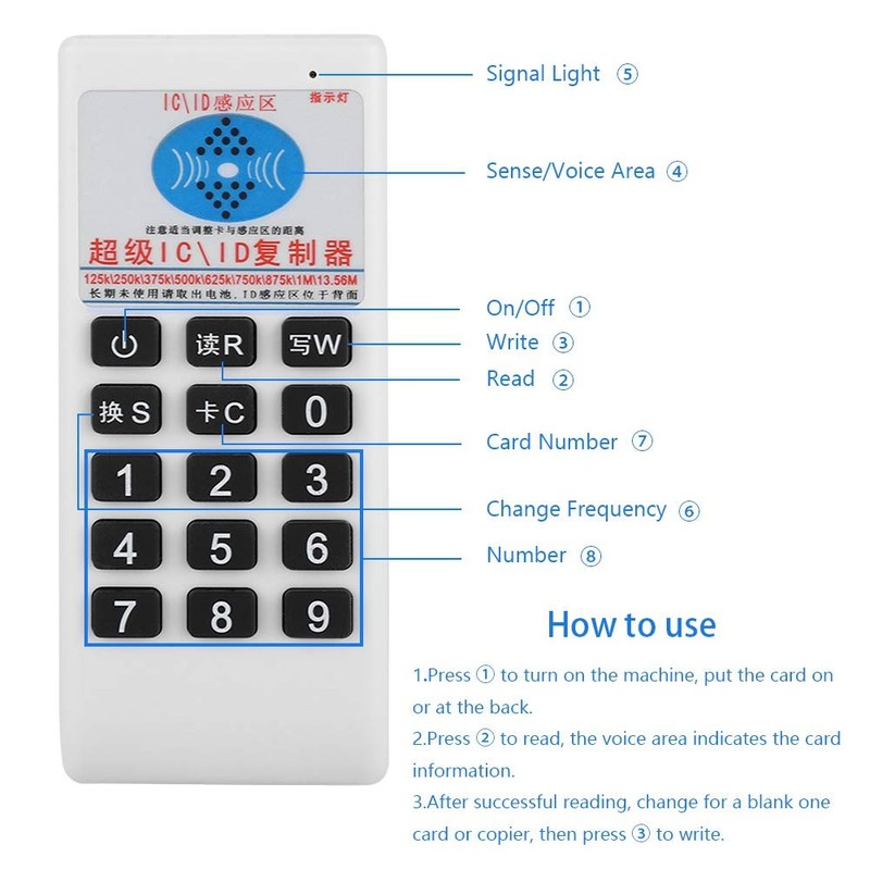 125Khz RFID Reader Writer,Portable Handheld IC/ID Card Writer Copier Duplicator