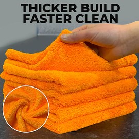 Towelogy Heavy Duty Microfibre Cleaning Cloths for Home All Purpose - Larger, Thicker, More Absorbent Cleaning Cloth - 100% Lint Free Micro Fibre Cloths for Kitchen, Bathroom and Car (Orange)