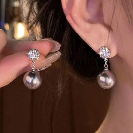 Xmsrn Vintage Silver Pearl Dangle Earrings Crystal Pearl Earrings Rhinestone Flower Stud Earrings Boho Cz Pearl Drop Earrings for Women