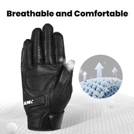 ILM Goatskin Leather Motorcycle Motorbike Powersports Racing Gloves Touchscreen For Men and Women Black (M, Black Perforated)