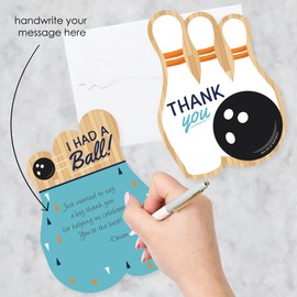 Big Dot of Happiness Strike Up the Fun - Bowling - Shaped Thank You Cards - Birthday Party or Baby Shower Thank You Note Cards with Envelopes - Set of 12