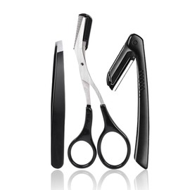 RDNKVB 3-Piece Scissors and Eyebrow Brush Set, Eyebrow Scissors with Comb, Eyebrow Razor, Tweezers with Eyelash Brush for Men and Women