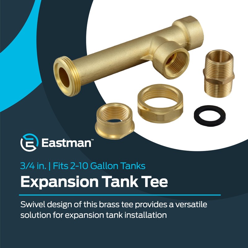 Eastman 3/4 Inch Brass Swivel Expansion Tank Tee, Fits 2-10