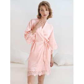 SIORO Women's Kimono Robe Sexy V Neck Robes With 3/4 Sleeves Kimono Robes for Nightwear Sleepwear S-XL