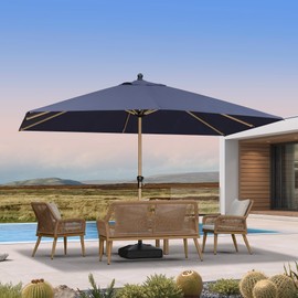 PURPLE LEAF 9' x 11.5' Patio Umbrella Outdoor Table Umbrella Rectangular Aluminum Market Umbrella with 8 Sturdy Ribs & Crank Outdoor Umbrellas for Garden Deck Patio, Navy Blue