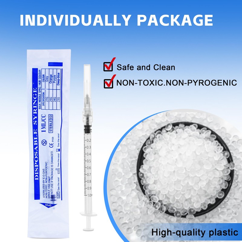100 Pack 1ml Syringes with Needle, 27 G 0.5 Inch