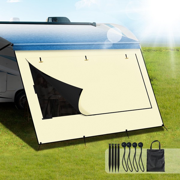 Upgraded RV Awning Sun Shade Screen with Privacy Curtain |