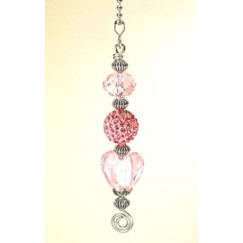 Sweet Pink Glass Heart & Faux Rhinestone Ceiling Fan Pull Chain