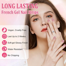 Ceboic Nagelfolie Selbstklebend, 20 Stück Gel Nagellack Aufkleber, Gel-Nagelfolien UV Härtend, Gel Nail Wraps Langanhaltende Nagellackstreifen für Finger & Fußnägel - Klarer Rosa Farbverlauf