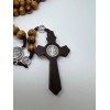 Light Brown Wooden Rosary with Saint St Benedict with Beautiful