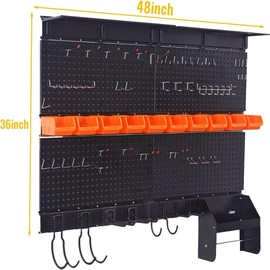 TORACK Metal Pegboard with Peg Board Hooks, Tools Storage Pegboard System with Pegboard Hooks, Wall Mounted Storage Bins, Shelves, Tool Organizer Board with Pegs(Black)