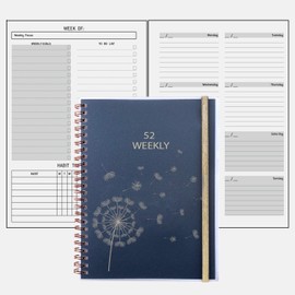 Undated Weekly Planner - A5 To Do List Notebook with Habit Tracker, Pocket, Extra Contact, Note Pages, Spiral Bound, Weekly Diary Week per Page, 52 Week Organizer for 2023, 2024