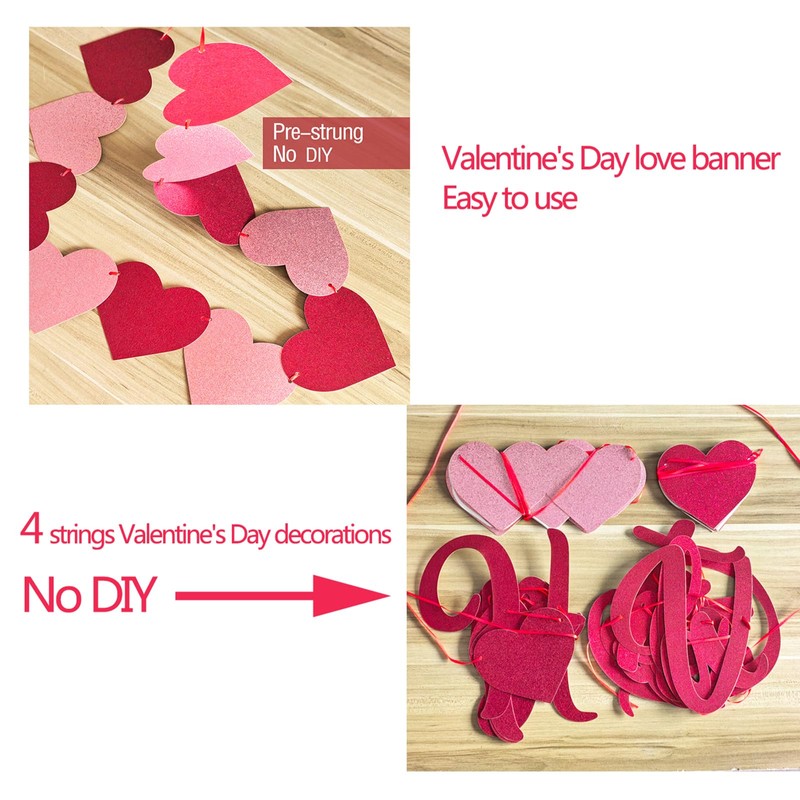 10 Feet Glitter Happy Valentine's Day Banner, No DIY Red