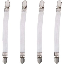 4 soportes elásticos ajustables para sábanas, correas entrecruzadas para sábanas de colchón, clips de doble cabeza, sujetadores, tirantes, sábanas ajustables, jabalí de planchado (blanco)