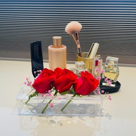 Acrylic Flower Vase | Modern Flower Arrangement for Home Decor,Acrylic Flower Vase Rectangular Clear Modern Vases, Floral Centerpiece Low Decoration Vase