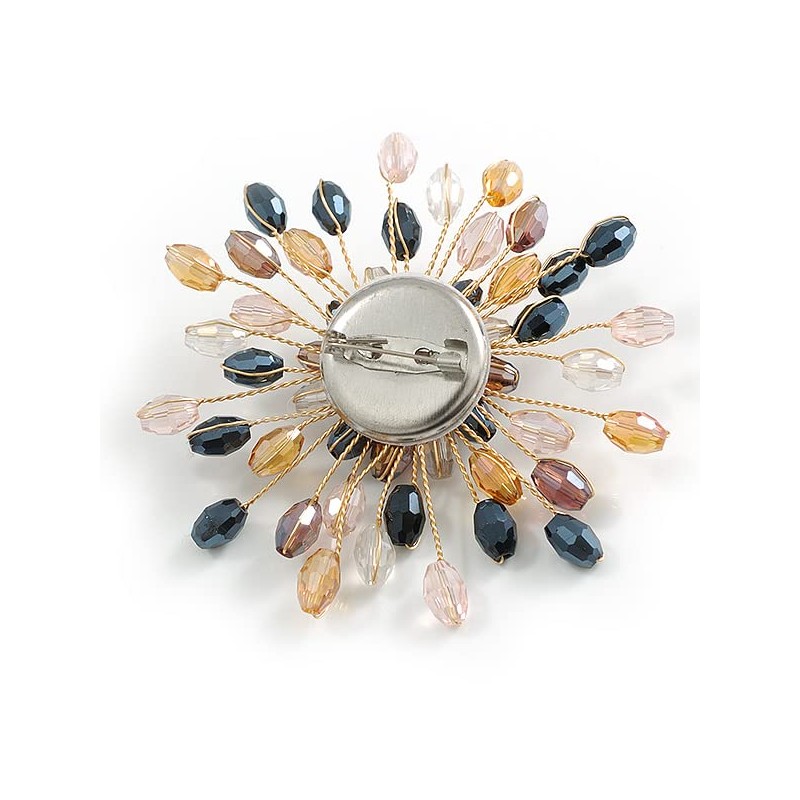 Oversized Layered Multicoloured Faceted Glass Bead Gold Wire Brooch/Handmade/75mm Diameter