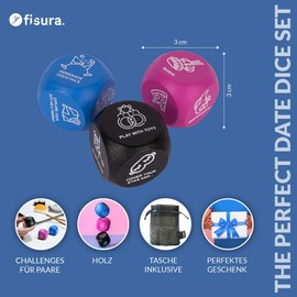 Fisura Dice Game for Couples. Date Night Dice Game. 3 Wooden Dice for a Romantic Date. Original Gift for Games for Two. Bag Included.