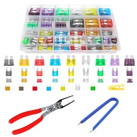 LAEYIAP 300Pcs Car Fuse Assortment Kit,Car Electrical Disconnect Pliers,IC Puller Chip Extractor Stainless Steel with Insulated Vinyl Grip,Standard and Mini Car Fuse for Marine, RV, Boat, Truck