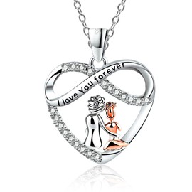 ALEXCRAFT 925 Sterling Silver Heart Necklace for Women Cubic Zirconia Pendant Necklace Mothers Day Jewelry Gifts 15.7" (Silver)