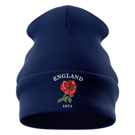 Purple Print House Embroidered England 1871 Beanie Hat Men Women Rugby English Rose Supporters Nations Winter, One Size, Navy